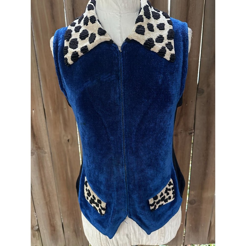 BEREK 2 CHENILLE VEST Beaded Animal Pattern TRRM M Flawed As Is